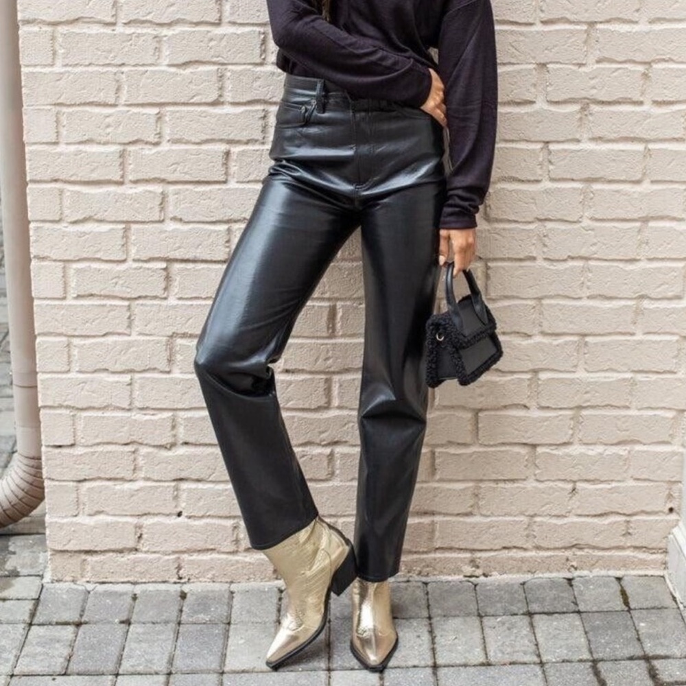 AGOLDE Recycled Leather Pant Relaxed Boot in Detox Black High Rise 27 NWT